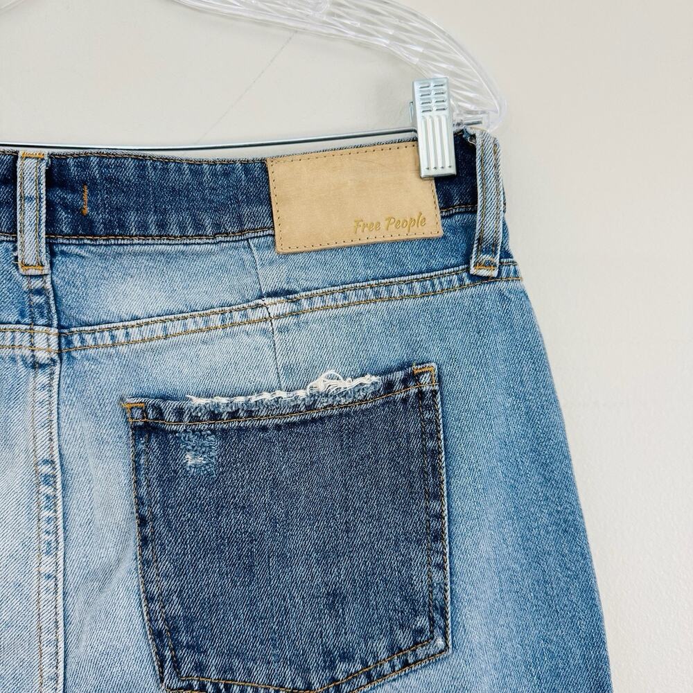 Free People Patchwork Distressed Straight Leg Jea… - image 6